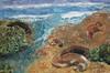 watdercolor, collzage, Asian paper, Sea Lions, landscape, ocean, Galapgagoss